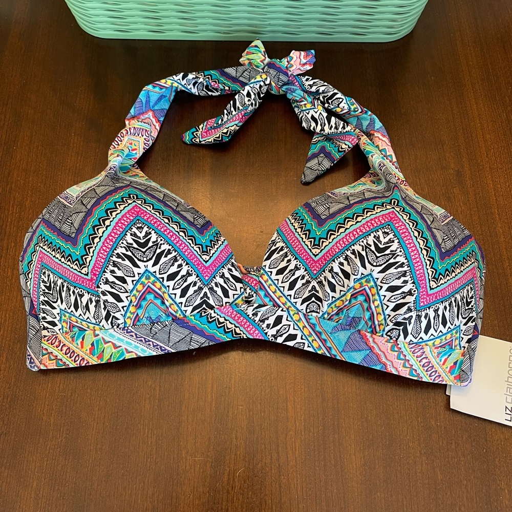 Liz Claiborne Colorful Geometric Bikini Top NWT